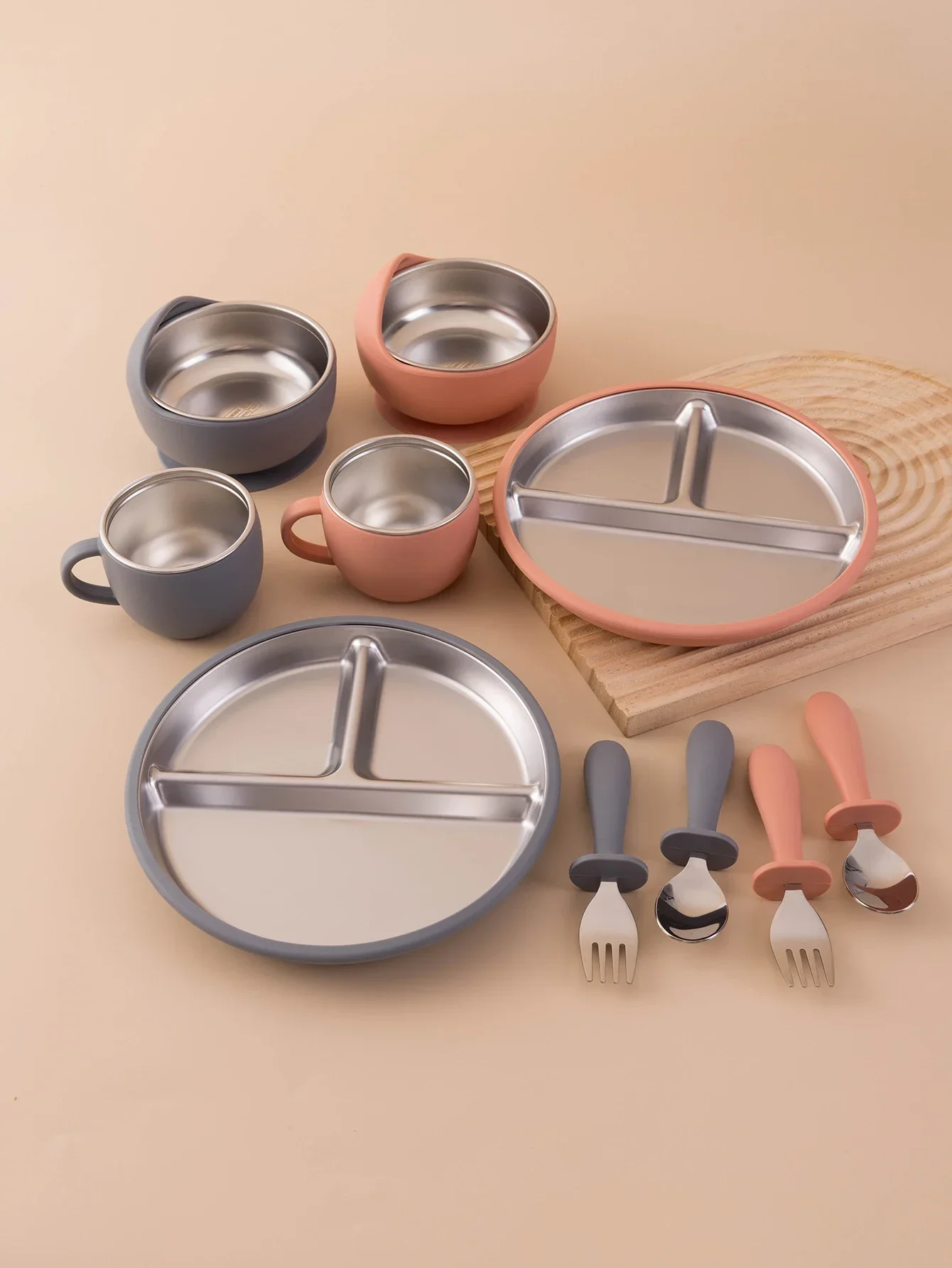 Coffret repas bébé 5 pièces – Assiettes en acier inoxydable et bol en silicone sans BPA