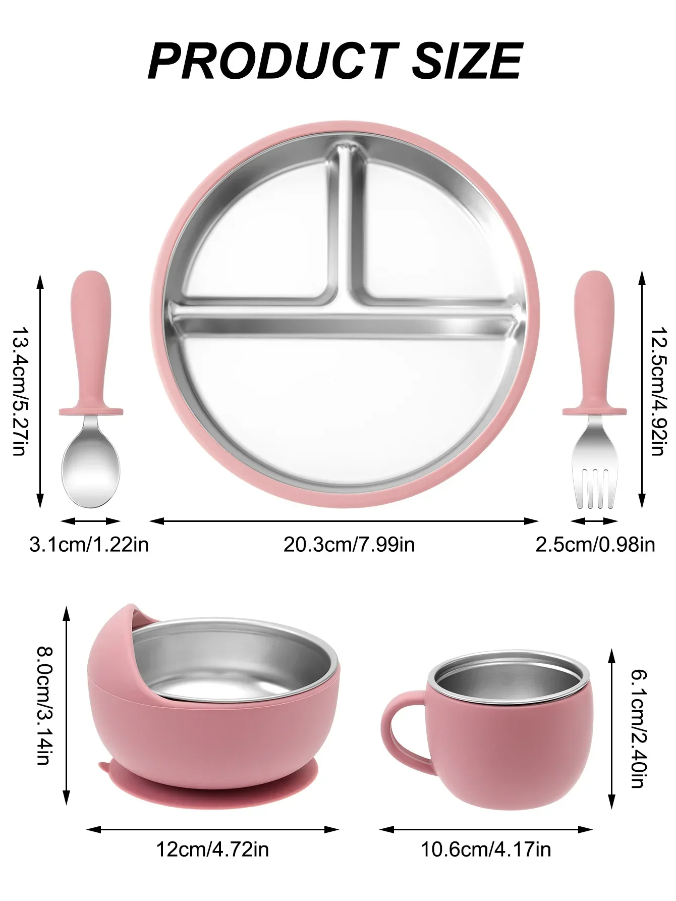 Coffret repas bébé 5 pièces – Assiettes en acier inoxydable et bol en silicone sans BPA – Image 4